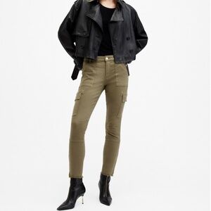 AllSaints DURAN SKINNY DENIM CARGO JEANS, Olive Green, Size 27 (=US 6)